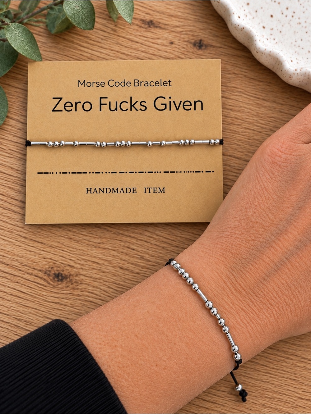 Morse Code Bracelet “Zero F*cks Given” Handmade New